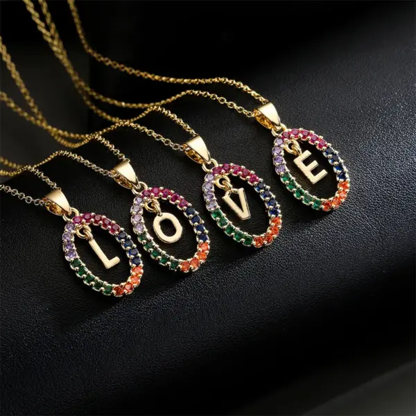 Wholesale Real Gold Electroplating 26 English Alphabet Zircon Pendant Copper Necklace Female