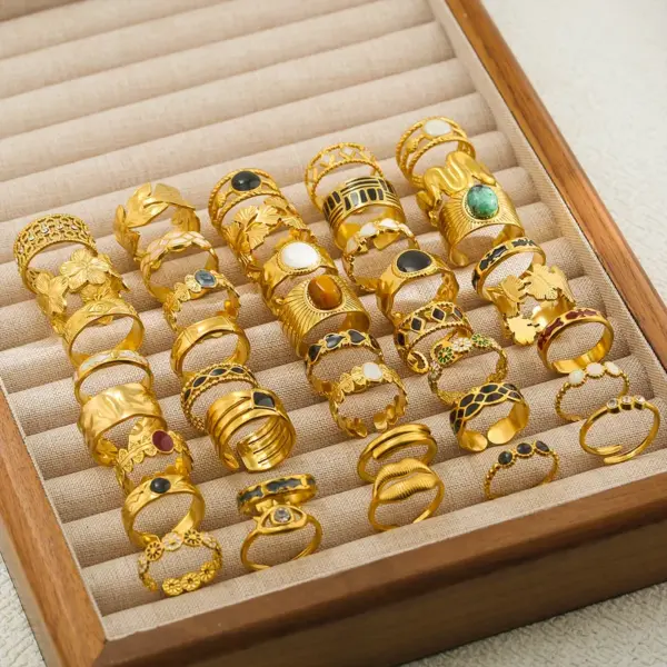 Ion Plating (IP) Geometric Letter 304 Stainless Steel Hip-Hop Punk Streetwear Waterproof Non Tarnish Open Rings