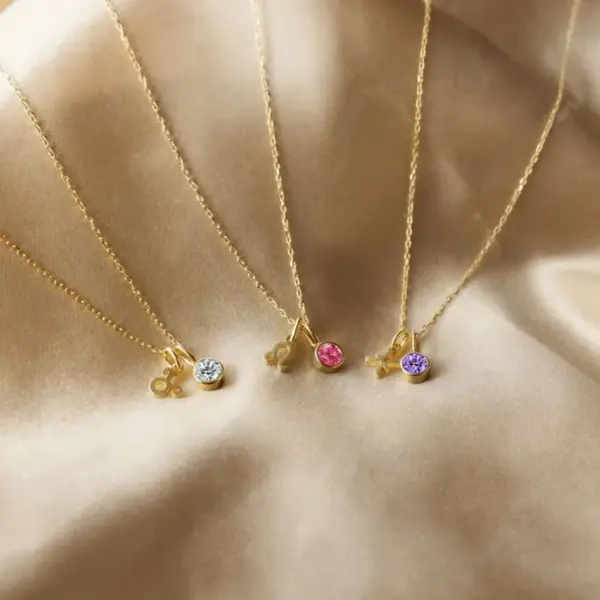 Wholesale Jewelry Simple Style Geometric Round 201 Stainless Steel Rhinestones Birthstone Gold Plated Plating Inlay Pendant Necklace