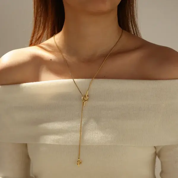 18K Gold Plated 304 Stainless Steel Vacuum Electroplating (In Furnace) Snake Chain Mixed Color (Jewelry Metal Contrast Color) Knot Necklace For Women