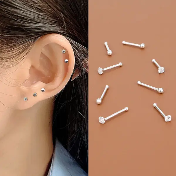 1 Pair 925 Sterling Silver Printing Beads Earrings