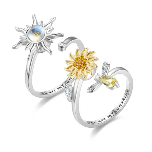 Wholesale Fashion Flower Copper Plating Inlay Zircon Open Ring 1 Piece
