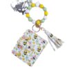 Wholesale New wooden bead bracelet, card holder, keychain, PU tassel beaded printed animal wallet/card holder