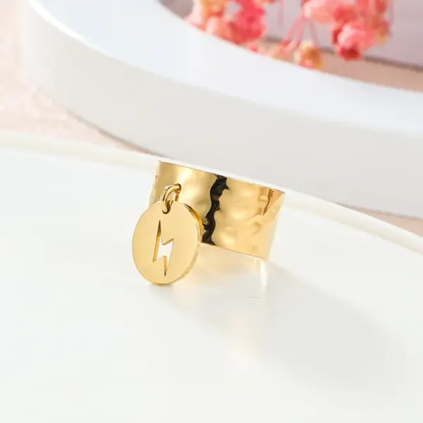 Wholesale 304 Stainless Steel Lightning PVD Coated 14K Gold Plated 18K Gold Plated Simple Style Classic Style Waterproof Non Tarnish Gold Silver Charm Rings