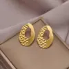 PVD Coated 18K Gold Plated Square Bow Knot Shell 304 Stainless Steel Vintage Style Exaerated Waterproof Non Tarnish Ear Studs