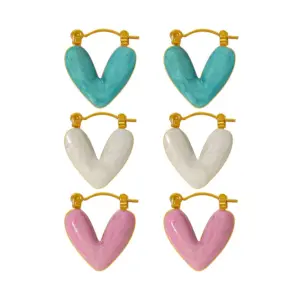 304 Stainless Steel Heart Shape PVD Coated 18K Gold Plated Real Gold Plated 18K Gold Elegant Cute Sweet Waterproof Non Tarnish Plating Light Blue White Pink Earrings