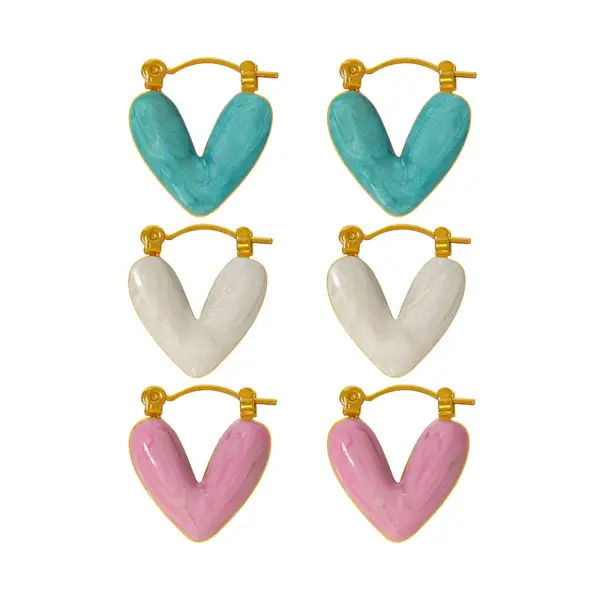 304 Stainless Steel Heart Shape PVD Coated 18K Gold Plated Real Gold Plated 18K Gold Elegant Cute Sweet Waterproof Non Tarnish Plating Light Blue White Pink Earrings