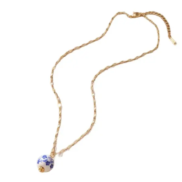 Wholesale Jewelry Chinoiserie Classical Geometric 304 Stainless Steel Ceramics Plating Cable Chain Pendant Necklace