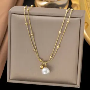 [Ah1259] Double-Layer Pearl Necklace / Gold