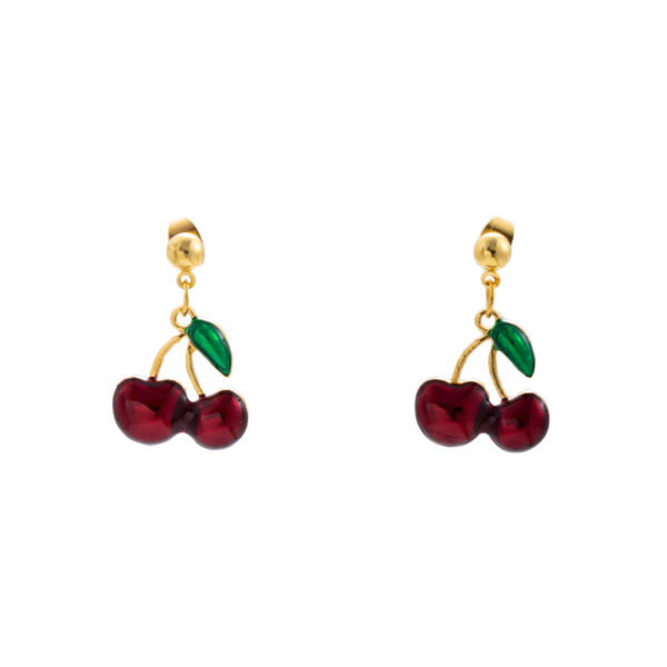 Wholesale Ins Style Red Cherry Collarbone Chain Earrings Jewelry suit Women Cross Border Green Leaf Cherry Pendant Necklace Earrings Accessories
