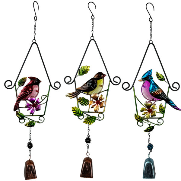 Wholesale Cross-border new house bird cage wind chime iron bird glass handicraft pendant courtyard balcony garden decoration