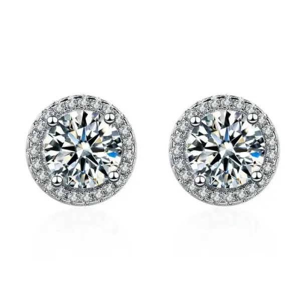 Wholesale 1 Pair Copper Imitation Moissanite Moissanite Earrings Round Ear Studs