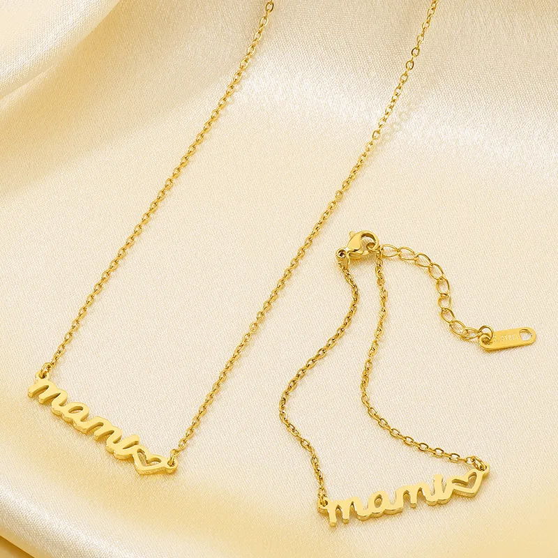 Wholesale PVD Coated 18K Gold Plated Letter Stainless Steel MAMA Waterproof Non Tarnish Bracelets Necklace
