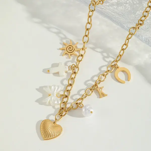 Wholesale Ion Plating (IP) 18K Gold Plated Sun Heart Shape 304 Stainless Steel Casual Elegant Cute Bracelets Necklace