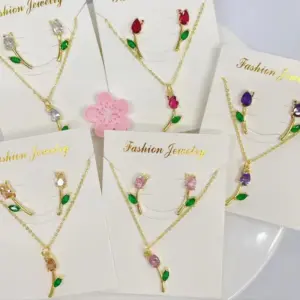 oly-721086751badf05dd85709be286ffd00 Wholesale Jewelry Casual Modern Style Sweet Tulips Copper Zircon 18K Gold Plated lishing Inlay Jewelry Set Cable Chain
