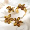 Wholesale Hot-Selling INS Style Real Gold Plated 304 Stainless Steel Furnace Electroplated Resin Flower Earrings Ring Bracelet Set