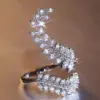Wholesale New Ladies Zircon Ring Silver-plated Creative Plant Leaves Ring Copper Jewelry