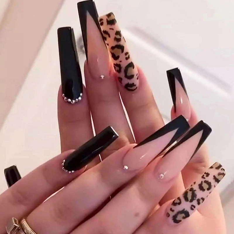 Wholesale Long Ballet Armor Wear Armor Wholesale Finished Manicure Pieces Foreign Trade Cross-border False Nail Patch Leopard Mysterious ill