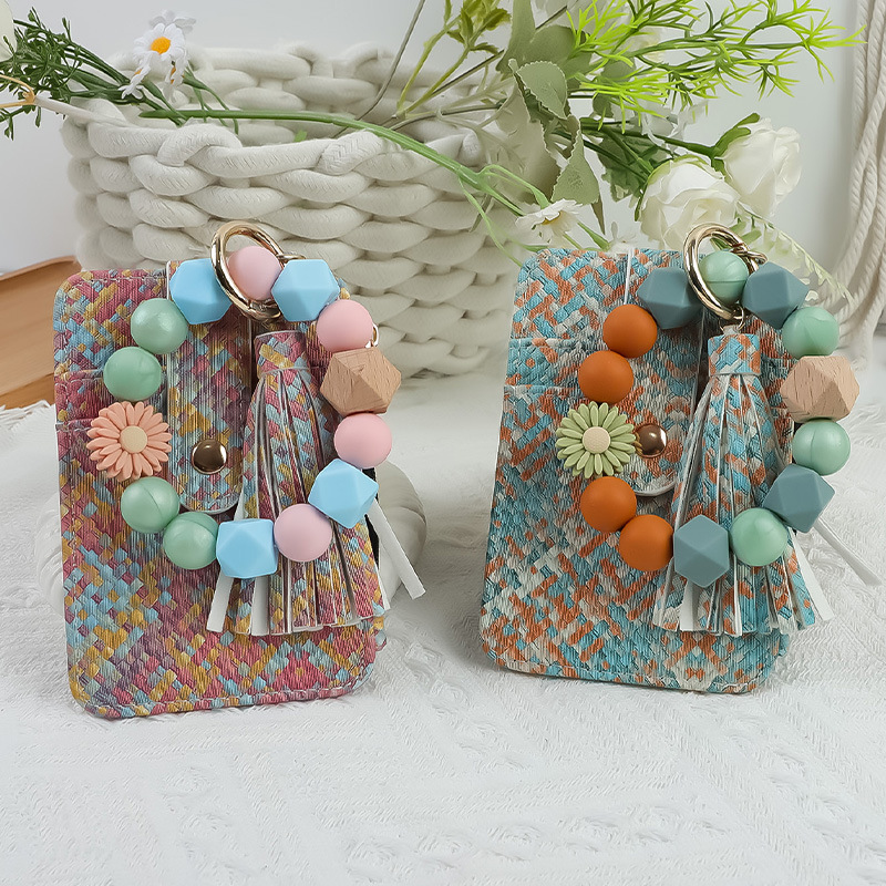 Wholesale Bohemian Silicone Beaded Wrist Keychain