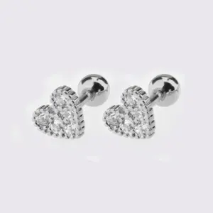 White Steel Heart-Shaped Zircon Ear Studs