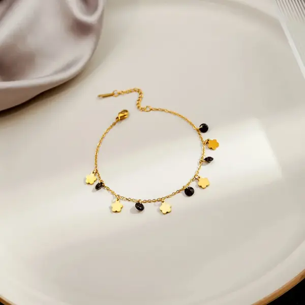 PVD Coated Flower Stainless Steel Sweet Waterproof Non Tarnish Bracelets