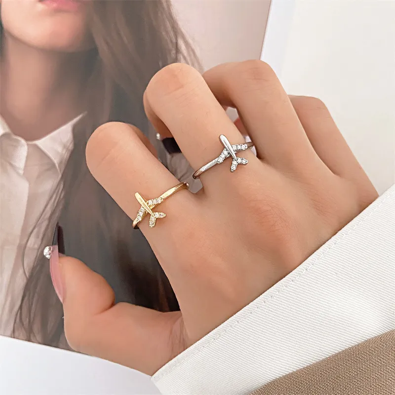 Wholesale Fashion Airplane Copper Zircon Open Ring In Bulk