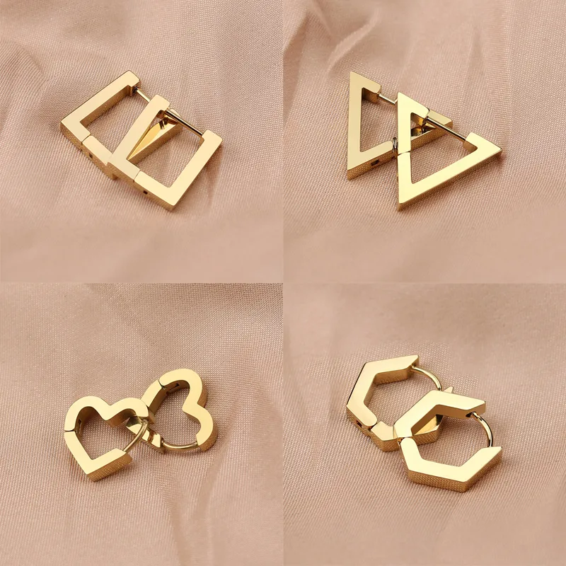 Wholesale 1 Pair Simple Style Triangle Hexagon Plating 304 Stainless Steel 18K Gold Plated Stainless Steel Earrings