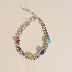 Aps959 White Gold Color + Colored Loving Heart