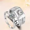 Wholesale Simple Style Solid Color Metal Plating Inlay Zircon White Gold Plated Couple Open Ring