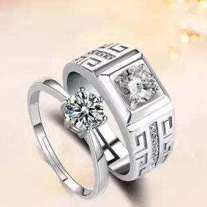 Wholesale Simple Style Solid Color Metal Plating Inlay Zircon White Gold Plated Couple Open Ring