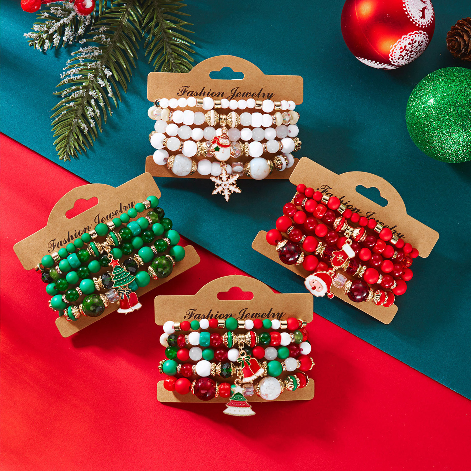 Wholesale New European and American cross-border Christmas crystal bracelet set, versatile Christmas snowman snowflake beaded bracelet wholesale.