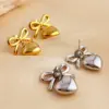 PVD Coated Real Gold Plated 18K Gold Heart Shape Bow Knot 304 Stainless Steel Elegant Glam Luxurious Waterproof Non Tarnish Dangling Earrings