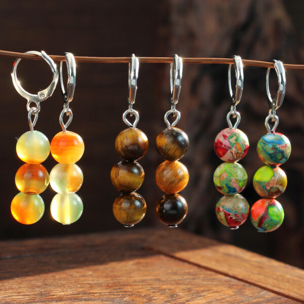 Wholesale Bohemian style natural stone earrings women's design sense niche color agate high sense earrings manufacturers