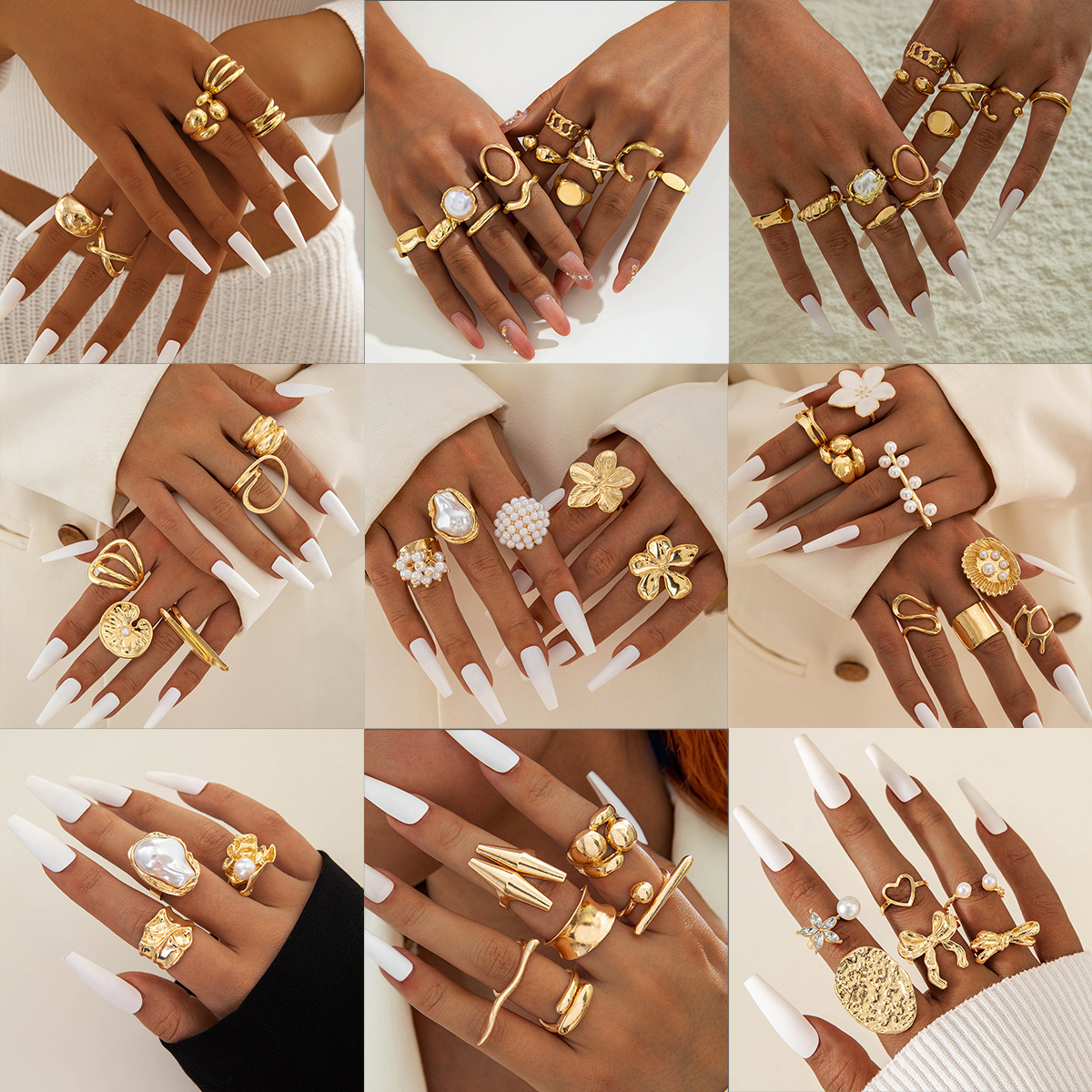 Wholesale Geometric irregular fashion ring set