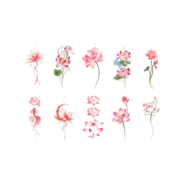 Wholesale Beautiful Lotus Tattoo Stickers, Colorfulful Ancient Style, High-End, High-Looking Ankle Waterproof and Long-Lasting Flower Tattoo Stickers for Collarbone