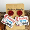 Wholesale Amazon cross-border supply teacher reading earrings wooden printed glitter earrings acrylic reading fun earrings