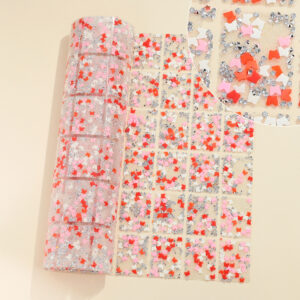 34 pink white butterfly + pointed rhinestone luminous / Geometric special-shaped resin hot-melt adhesive tape [whole piece 24*40cm, small square 3*4cm]
