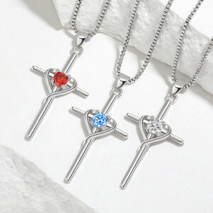 Wholesale Cross-Border heart-shaped twelve constellation stone clavicle chain European and American retro cold wind faith cross necklace