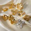 Wholesale 304 Stainless Steel Pentagram Flower Bow Knot PVD Coated 18K Real Gold Plated Sweet Artistic Gold Open Rings