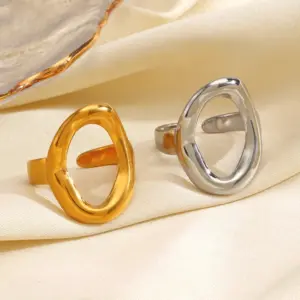 Ion Plating (IP) 18K Gold Plated Oval 304 Stainless Steel Simple Style Waterproof Non Tarnish Open Rings