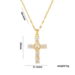 Wholesale Ig Style Simple Style Cross Titanium Steel Copper Zircon Pendant Necklace In Bulk