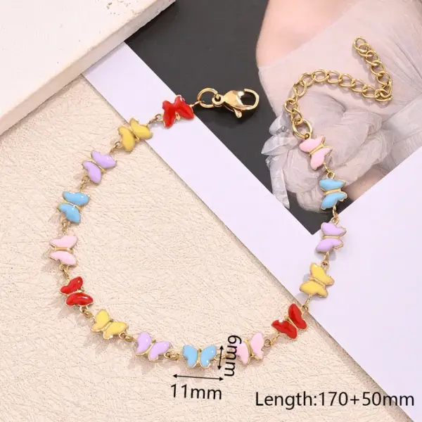Wholesale Best Seller In Europe And America 304 Stainless Steel Furnace Vacuum Plating Color Sequins Dripping Oil Hollow Love Butterfly Bracelet