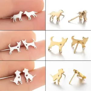 PVD Coated 18K Gold Real Gold Plated Dog Cat 304 Stainless Steel Fashion Waterproof Non Tarnish Ear Studs
