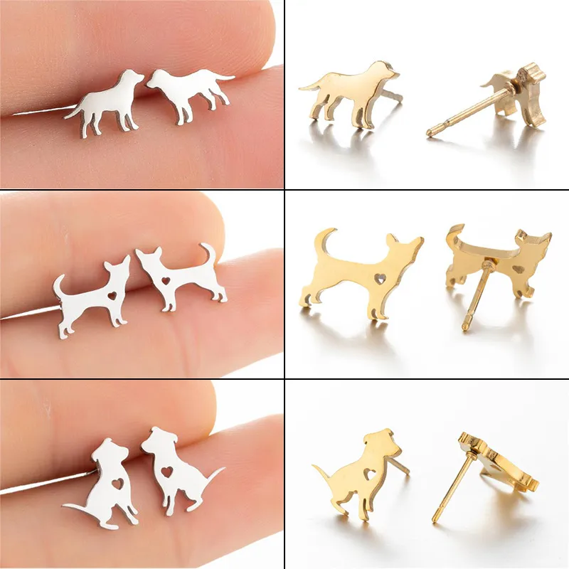 Wholesale PVD Coated 18K Gold Real Gold Plated Dog Cat 304 Stainless Steel Fashion Waterproof Non Tarnish Ear Studs