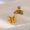 PVD Coated Real Gold Plated 18K Gold Heart Shape Butterfly Bow Knot 304 Stainless Steel IG Style Waterproof Non Tarnish Ear Studs