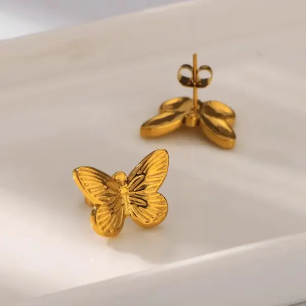 PVD Coated Real Gold Plated 18K Gold Heart Shape Butterfly Bow Knot 304 Stainless Steel IG Style Waterproof Non Tarnish Ear Studs