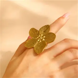 01 18K Real Gold with Flower A- 1033 / Adjustable Opening / 1 Piece