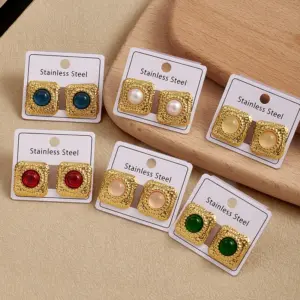 Wholesale Square Resin Imitation Pearl Earrings 304 Stainless Steel Post INS Style Fashion Jewelry Women's Casual Minimalist Earring