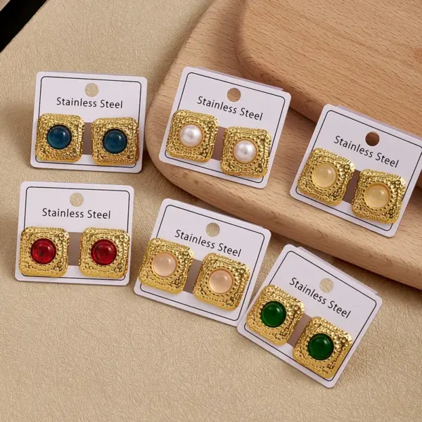 Wholesale Square Resin Imitation Pearl Earrings 304 Stainless Steel Post INS Style Fashion Jewelry Women's Casual Minimalist Earring