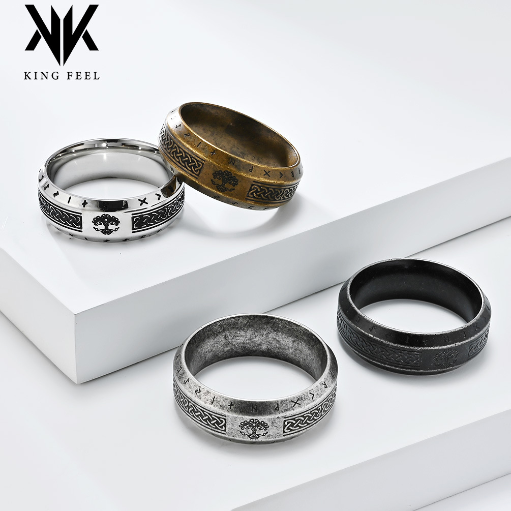 Wholesale Nordic Celtic Tree of Life Luen Rune Viking Ring Men's Stainless Steel Retro Trendy Hand Jewelry
